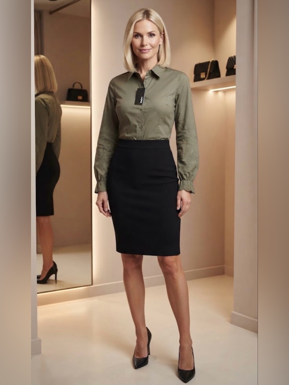 Mexx Olive Green Eyelet Hem Button-Down Shirt